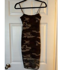 Army print spaghetti strap dress